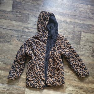 Reversible Leopard Print/Black Fuzzy Cardigan - Sized ~2xl.
